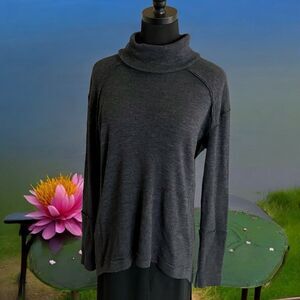 We the Free Charcoal Gray Split Back Turtleneck Top Size Medium